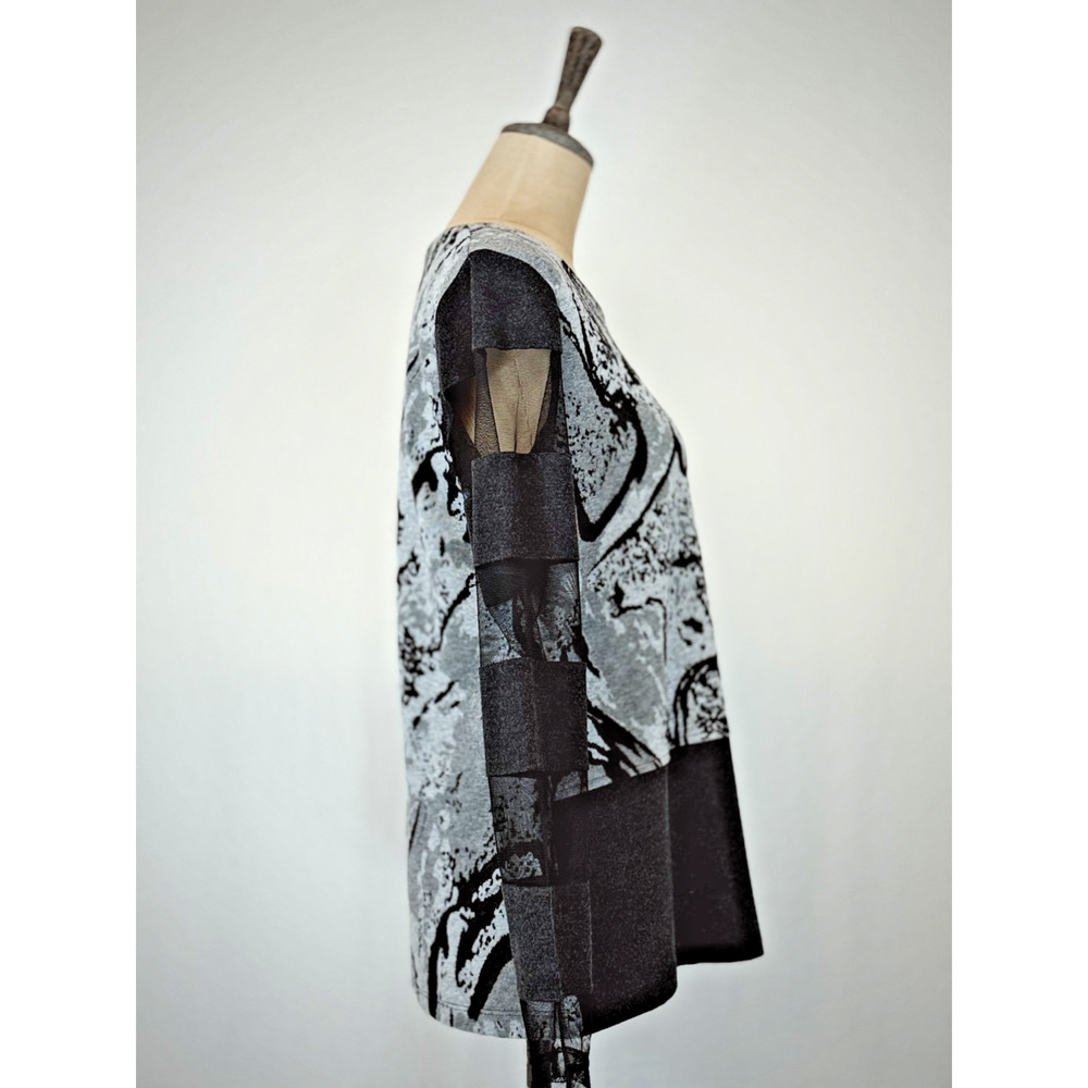 NWT Sassy #12201 Gray Black Long Mesh Sleeve Tunic Top #0236 Size S - Picture 2 of 7